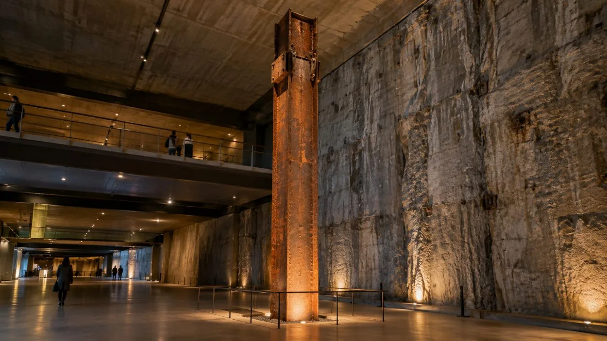 The Last Column standing in Foundation Hall beside the exposed slurry wall